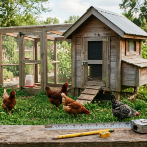 Small backyard chicken coop and run sized for five hens