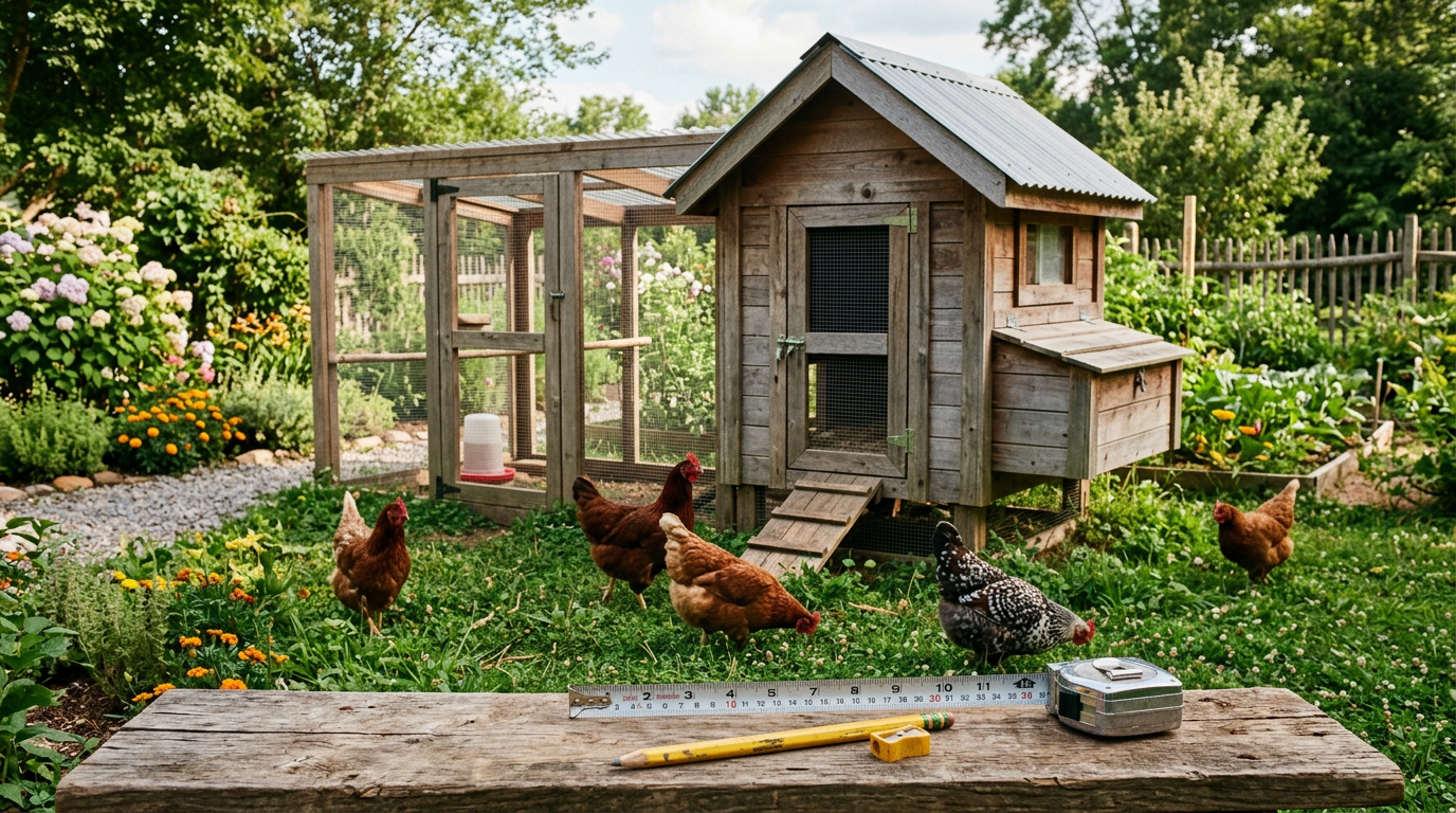 Small backyard chicken coop and run sized for five hens