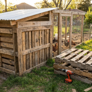 Chicken coop built from reclaimed wooden pallets