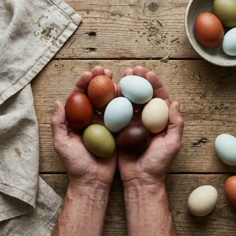 Colorful farm fresh eggs from backyard chickens