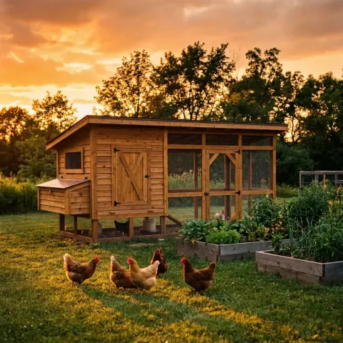 Beautiful sunset over a DIY chicken coop